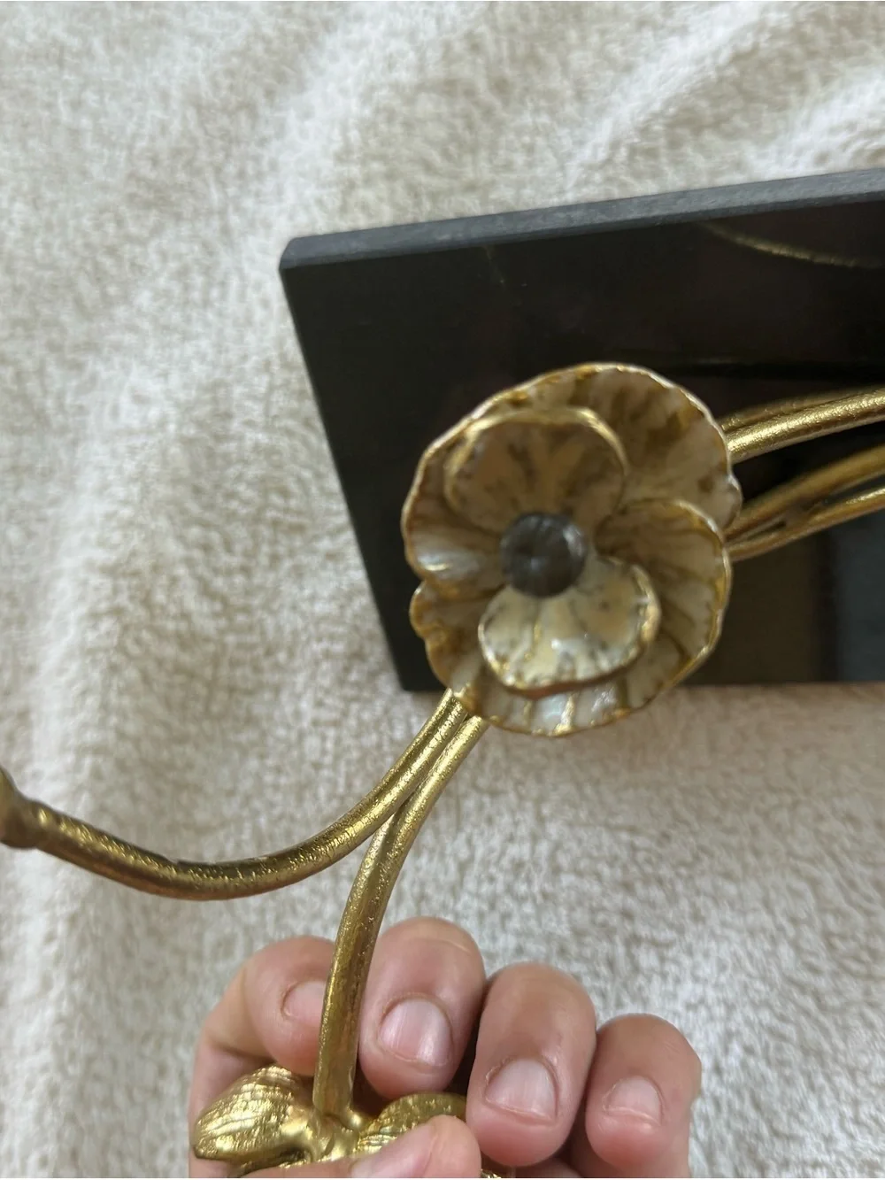Michael Aram Gold Floral Wine Bottle Holder with Black Base and Burgundy Neck